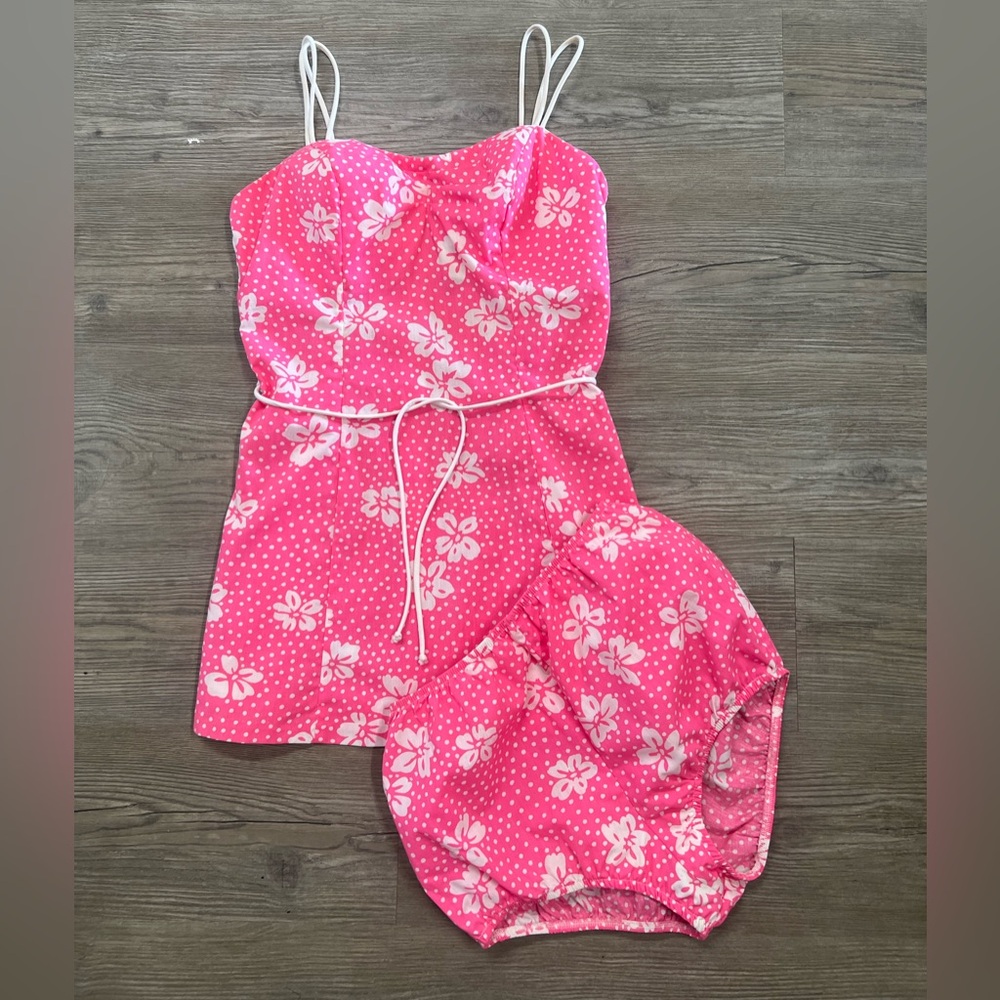 Vintage Gabar Pink Floral Women's Romper Set size 10